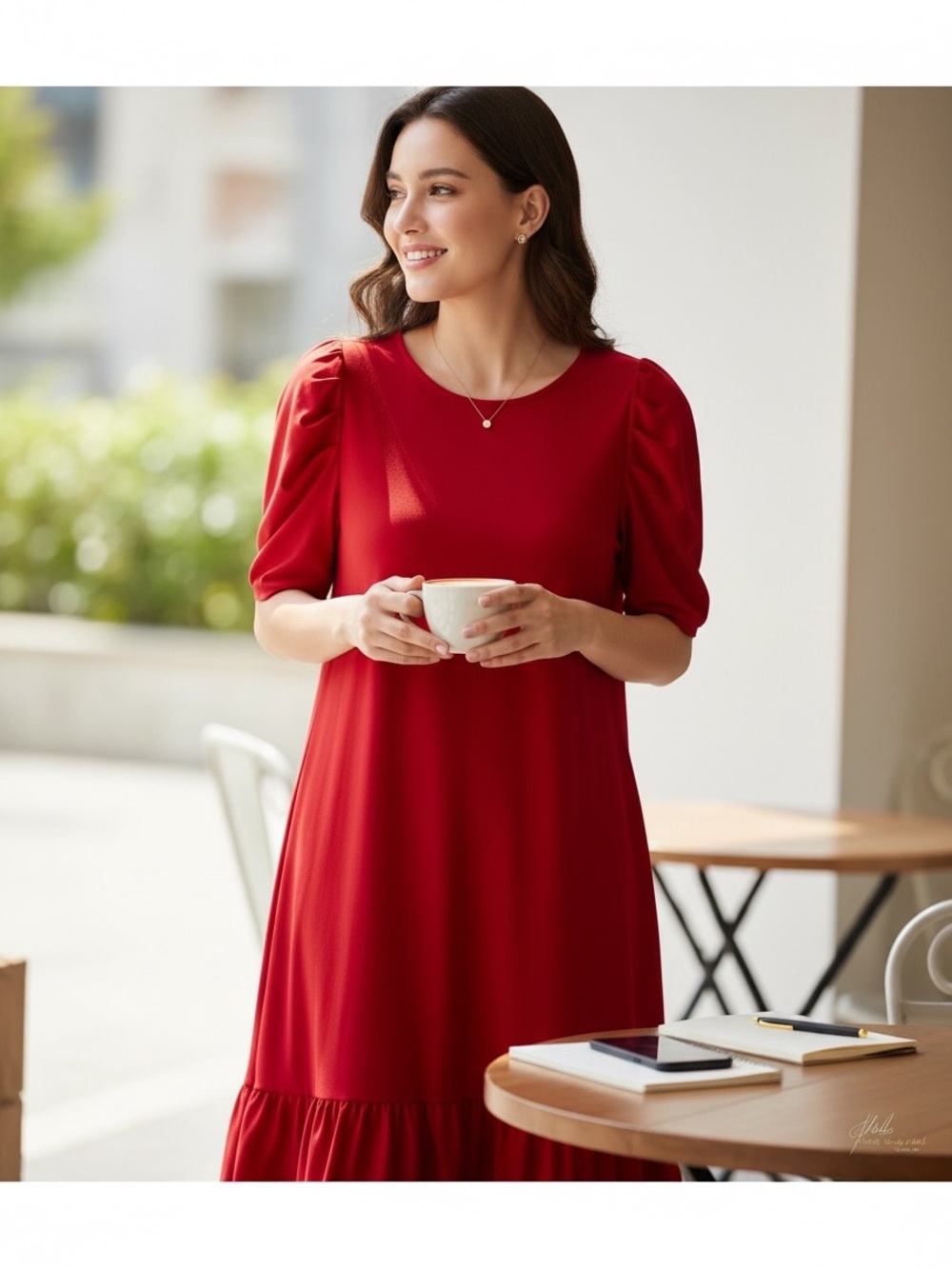 MSK Scarlet Red Puff-Sleeve Midi Dress size L sku 157 see pics for measurement